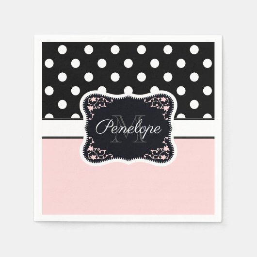 Serviette En Papier Points roses et noirs (Devant)