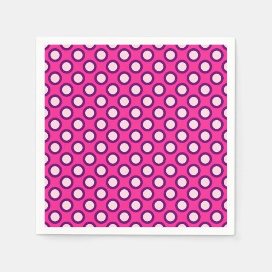 Serviette En Papier Points tournés rétro, magenta, rose et violet (Devant)