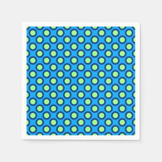 Serviette En Papier Points tournés rétros, bleu et vert (Devant)