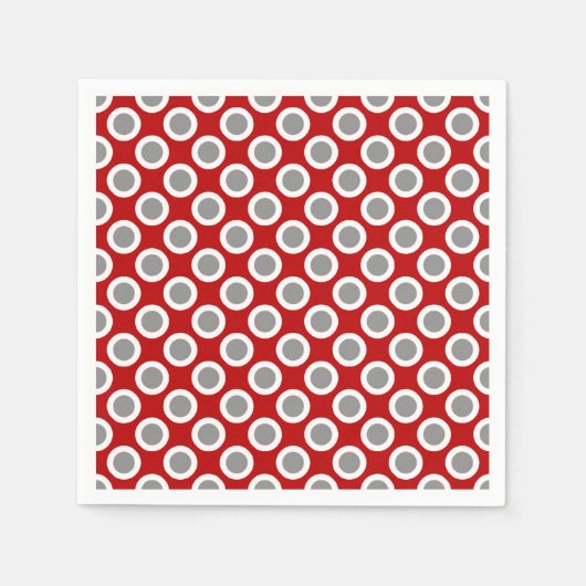 Serviette En Papier Points tournés rétros, rouge profond et gris (Devant)