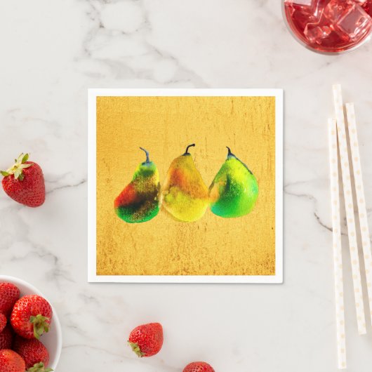 Serviette En Papier Poire aquarelle vert fruits serviettes (En situation)