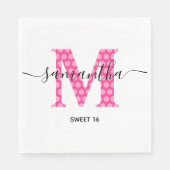 Serviette En Papier Poire rose Fille Monogramme Poignée Douce 16 (Devant)