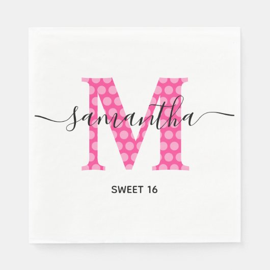 Serviette En Papier Poire rose Fille Monogramme Poignée Douce 16 (Devant)