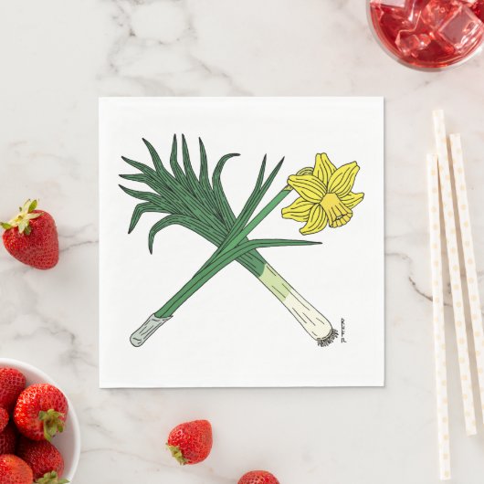 Serviette En Papier Poireau et jonquille traversée (En situation)