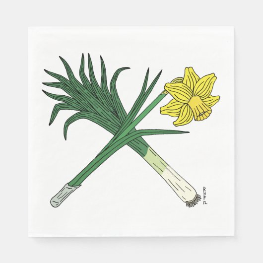 Serviette En Papier Poireau et jonquille traversée (Devant)