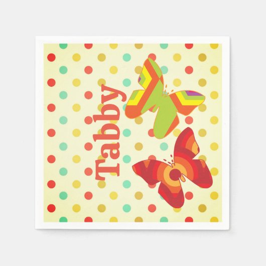 Serviette En Papier Pois à rayures de Boho 70's papillon orange (Devant)