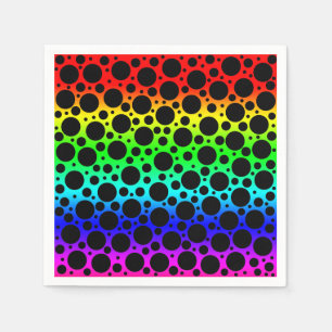 Serviette En Papier Pois aléatoires - Noir sur arc-en-ciel
