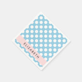 Serviette En Papier Pois Bleus, Motif Polka Dot, Votre Nom (Coin)