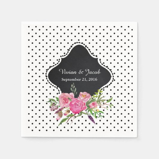 Serviette En Papier Pois chic et Mariage de pivoines Napkin (Devant)