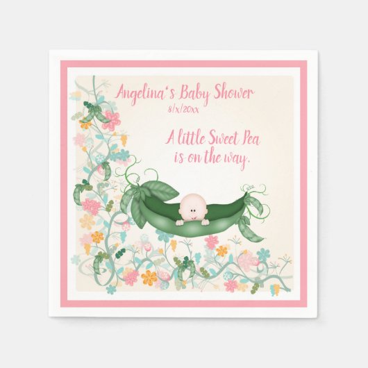 Serviette En Papier Pois de pois doux baby shower vert rose (Devant)