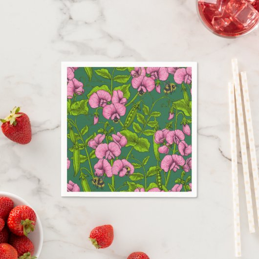 Serviette En Papier Pois doux et bourdons, vert et rose (En situation)