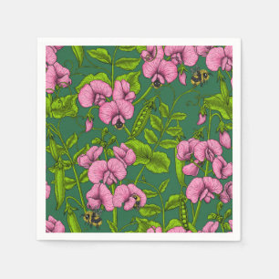 Serviette En Papier Pois doux et bourdons, vert et rose