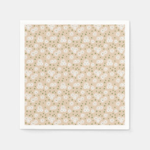 Serviette En Papier Pois et marguerites - Blanc, Sable et Palm Green