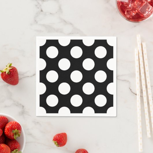 Serviette En Papier Pois noirs et blancs, Motif Polka (En situation)