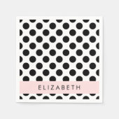 Serviette En Papier Pois noirs et blancs, pointillés, Votre nom (Devant)