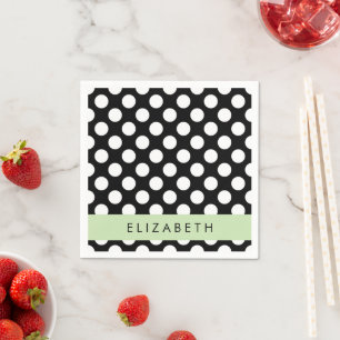 Serviette En Papier Pois noirs et blancs, pointillés, Votre nom