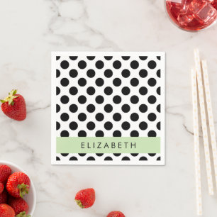 Serviette En Papier Pois noirs et blancs, pointillés, Votre nom