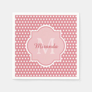 Serviette En Papier Pois roses mignons avec Monogramme et nom