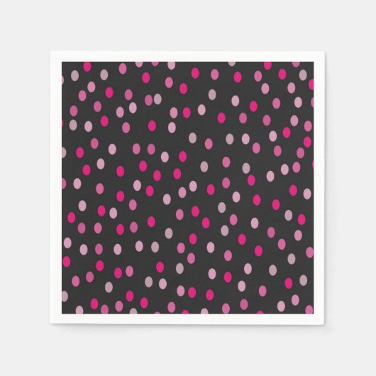 Serviette En Papier Pois roses sur noir (Devant)