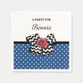 Serviette En Papier Pois rouges mignons avec Rose Chevron Bow et nom (Devant)