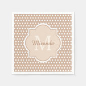 Serviette En Papier Pois Tan Modernes avec Monogramme et Nom (Devant)