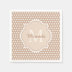 Serviette En Papier Pois Tan Modernes avec Monogramme et Nom