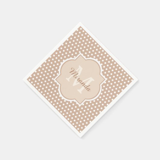 Serviette En Papier Pois Tan Modernes avec Monogramme et Nom (Coin)