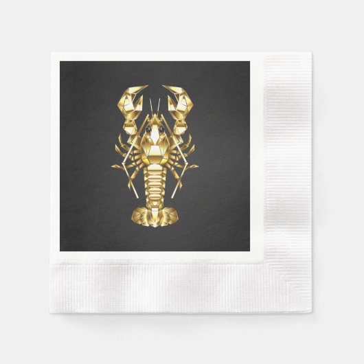 Serviette En Papier Poisson à langouste polygonale dorée sur noir (Devant)
