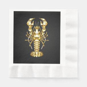 Serviette En Papier Poisson à langouste polygonale dorée sur noir