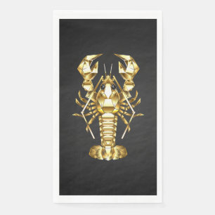 Serviette En Papier Poisson à langouste polygonale dorée sur noir