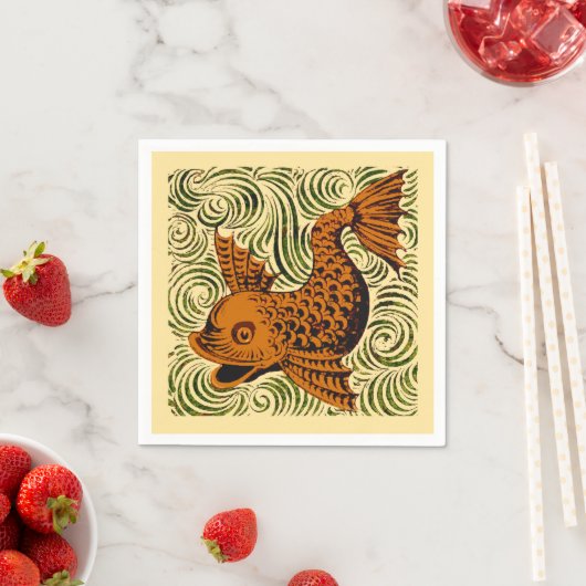 Serviette En Papier Poisson Antique Carrelage Ancien art (En situation)