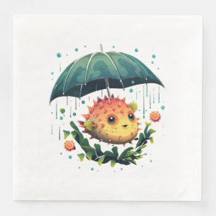 Serviette En Papier Poisson ballon journée pluvieuse avec parapluie