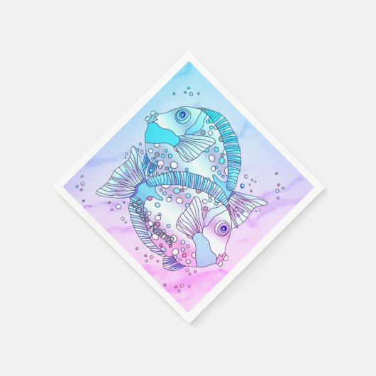 Serviette En Papier Poisson Bleu  (Coin)