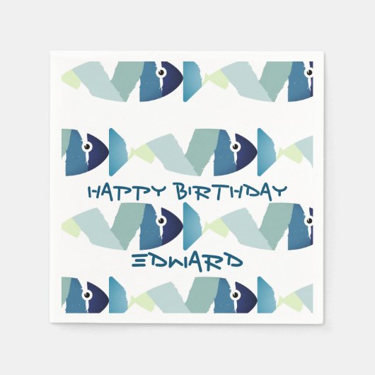Serviette En Papier Poisson bleu de natation Abstraite (Devant)