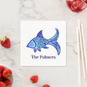 Serviette En Papier Poisson bleu Preppy Personnalisé (En situation)