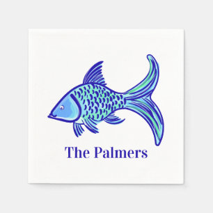 Serviette En Papier Poisson bleu Preppy Personnalisé