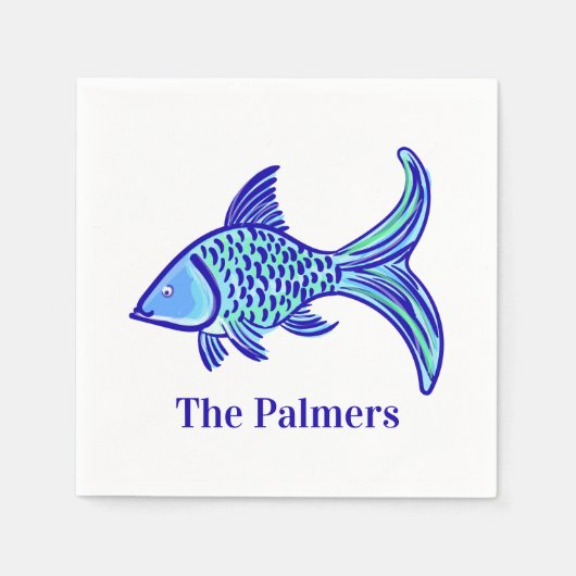Serviette En Papier Poisson bleu Preppy Personnalisé (Devant)
