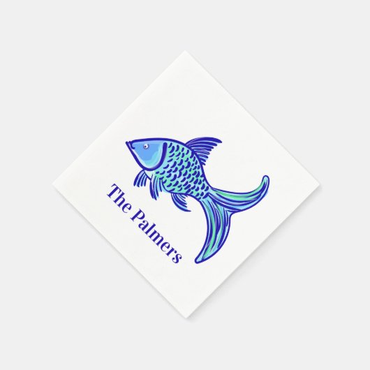 Serviette En Papier Poisson bleu Preppy Personnalisé (Coin)