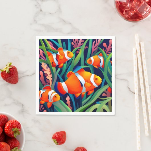 Serviette En Papier Poisson Clown Dans Les Algues (En situation)
