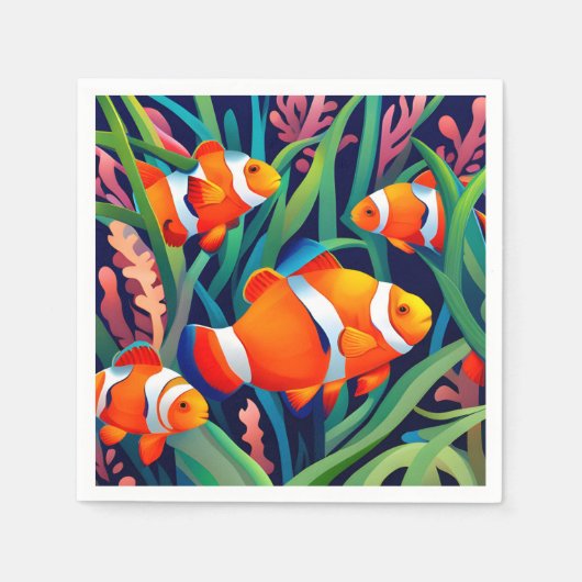 Serviette En Papier Poisson Clown Dans Les Algues (Devant)
