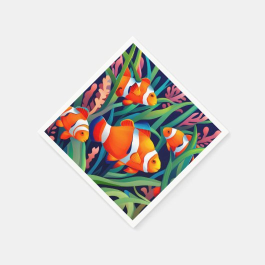 Serviette En Papier Poisson Clown Dans Les Algues (Coin)