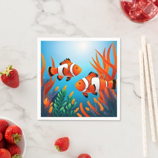 Serviette En Papier Poisson Clown Dans Les Algues (En situation)