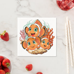 Serviette En Papier Poisson clown Dessin animé mignon Famille Sous l'e