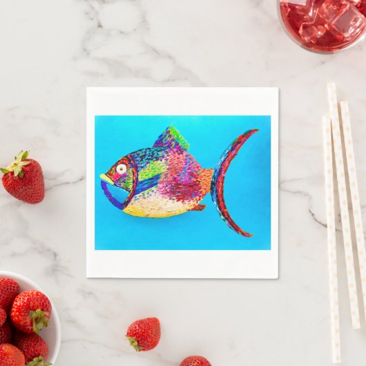 Serviette En Papier Poisson Cocktail Napkin (En situation)