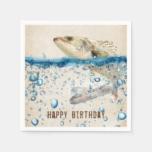 Serviette En Papier poisson d'anniversaire sautant hors de l'eau (Devant)