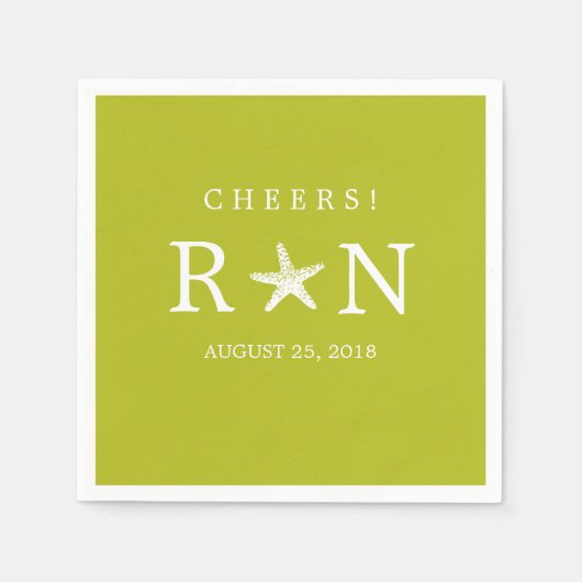 Serviette En Papier Poisson d'étoile au Monogramme vert citron | Maria (Devant)