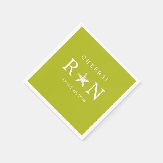 Serviette En Papier Poisson d'étoile au Monogramme vert citron | Maria (Coin)