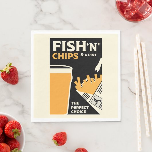 Serviette En Papier Poisson Et Chips Anglais (En situation)