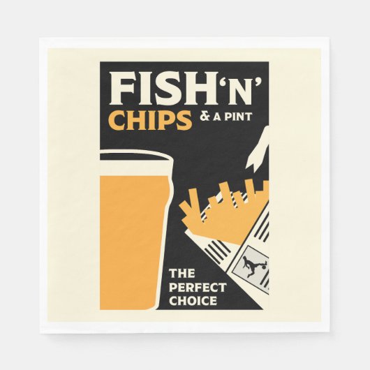 Serviette En Papier Poisson Et Chips Anglais (Devant)