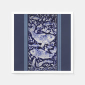 Serviette En Papier Poisson Koi bleu et blanc Élégant Dîner (Devant)